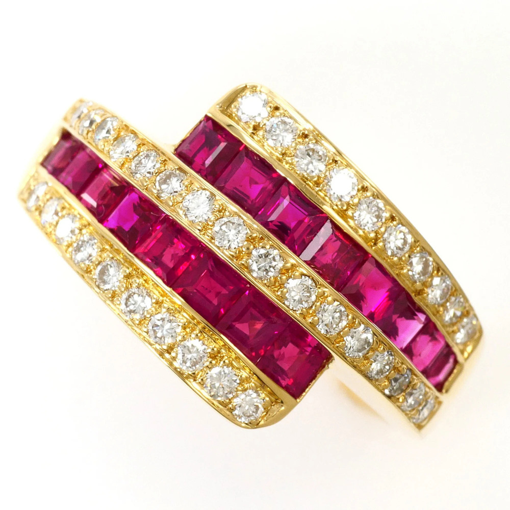 18K (18-karat) Yellow Gold Ring, 1 Ruby 1.62ct, Diamond 0.47ct, Card, Total W...